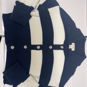 Jessica Simpson Navy and White Striped Button-Up Cardigan